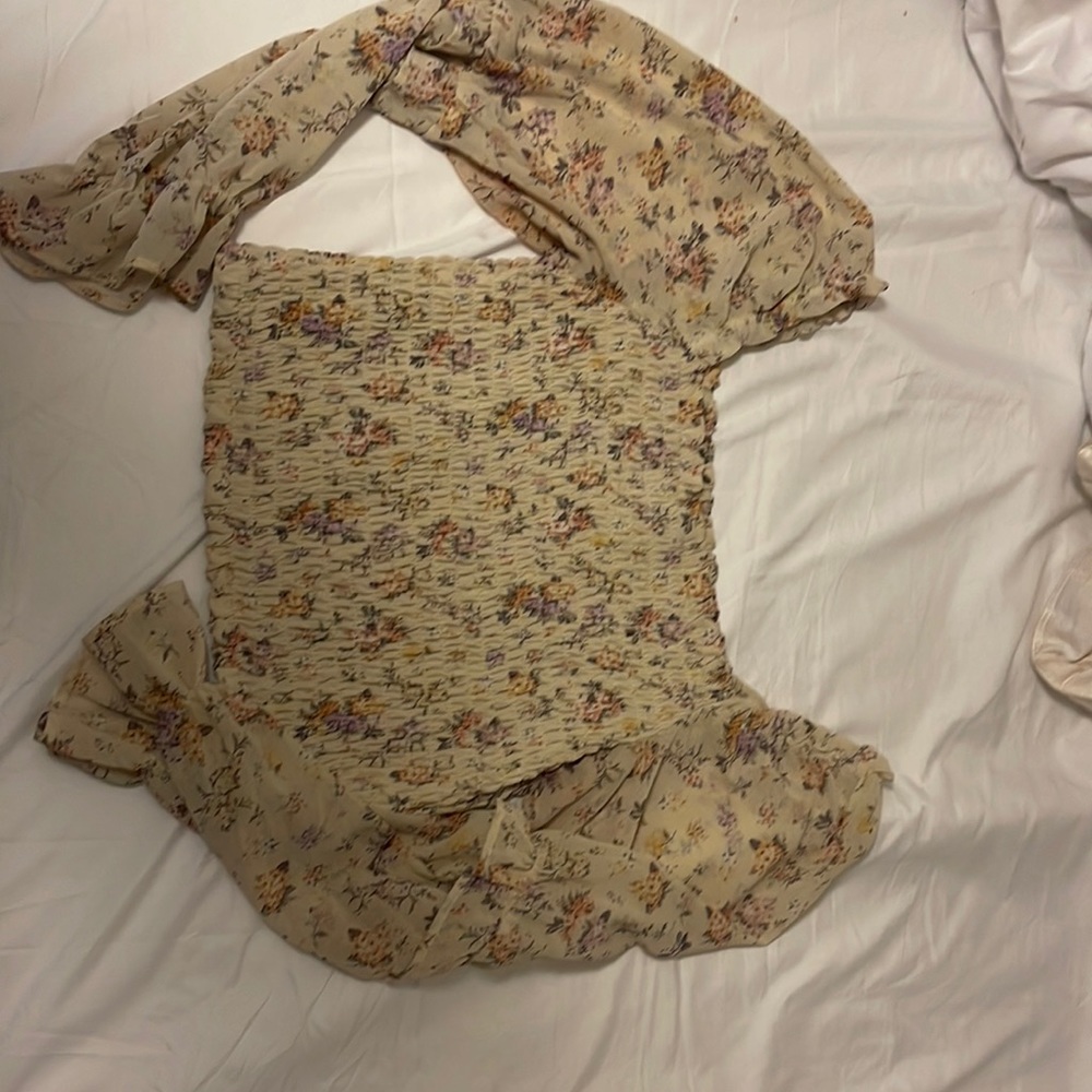 Smocked Crop Floral Blouse